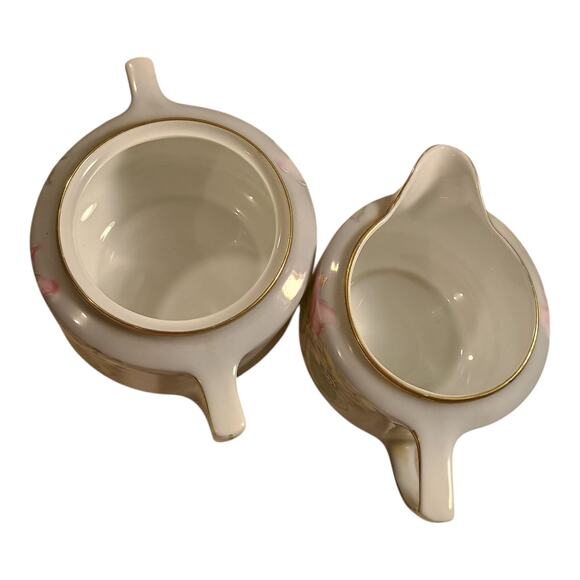 Tirschenreuth PT Gray Pink Flowers Creamer And Sugar Dish Gold Trim Hand Painted - Picture 8 of 12